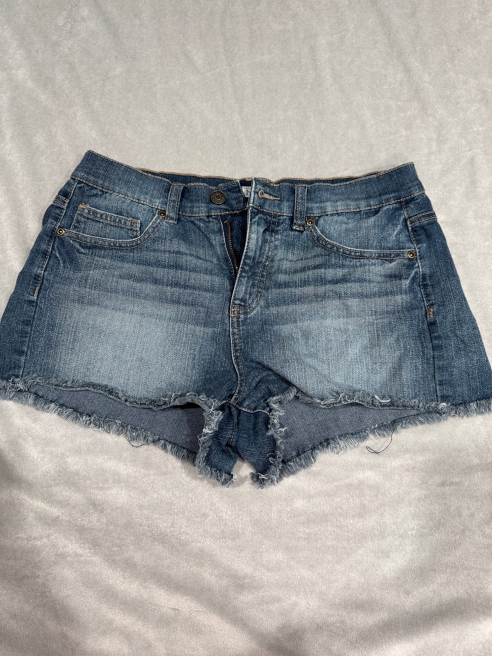 Mudd Blue Denim Frayed Hem Jean Shorts